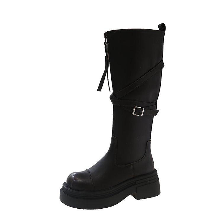 Long Boots Women's 2026 Autumn and Winter Thick Soled Knight Boots with Belt Buckle High Top Women's Boots