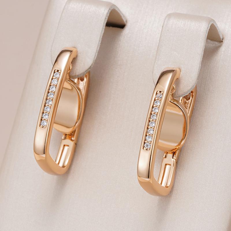 New Trendy  Rose Gold Color Hoop Earrings For Women Luxury Natural Zircon Accessories Vintage Bride Wedding Jewelry