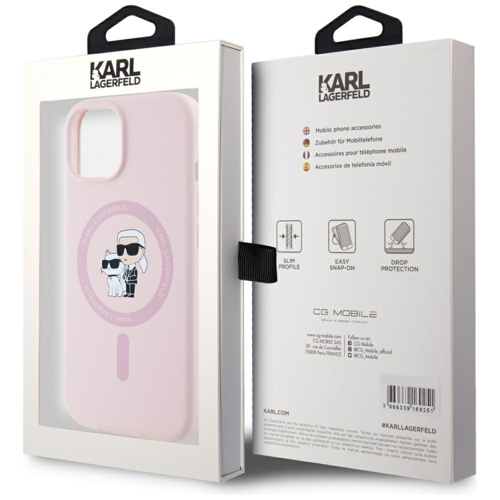 Karl Lagerfeld Silicone Karl&Choupette MagSafe Case for iPhone 15 Plus Pink