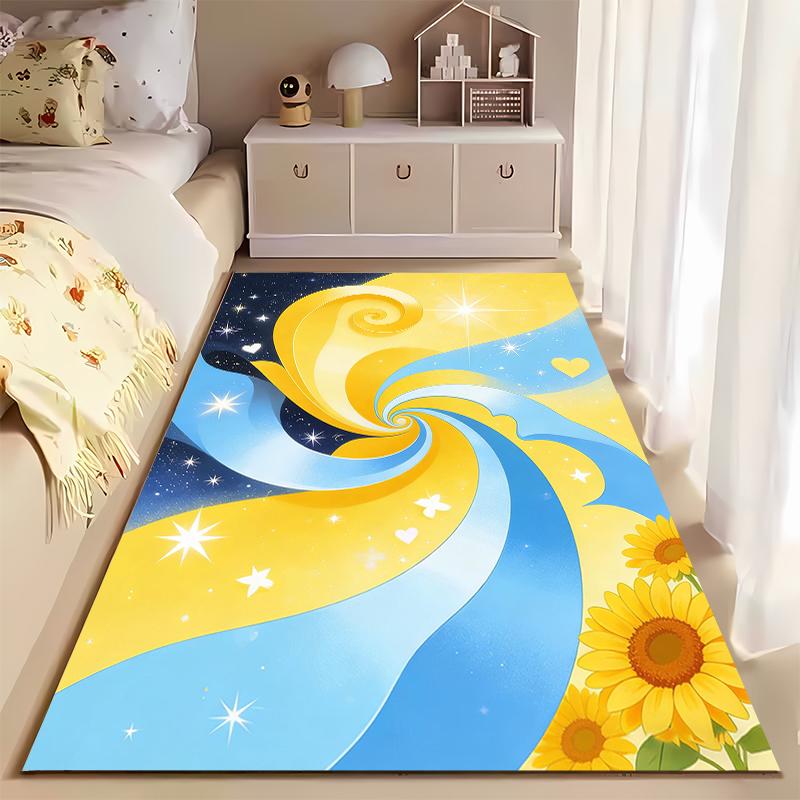 Modern Abstract Swirl Carpet with Sunflowers and Stars Pattern Suitable for use as an anti-slip for living room bedroom sofas