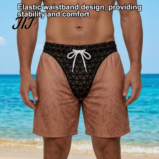 Lightweight Beachwear for Men Hairy Booty Shorts, Funny Leg Swim Trunks, 3D Pattern Beach Shorts Realistic Briefs Print Summer Pool Party Practical
