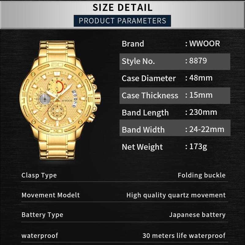 Herrenuhren Top Marke Mode Luxus Gold Edelstahl Quarz Uhr Herren Wasserdicht Sport Chronograph Uhr