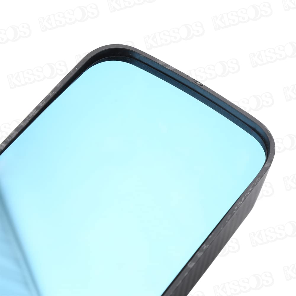 Universal Racing Mirrors with Carbon Fiber Pattern and Blue Set of Left and Lightweight, Lenses. Right.