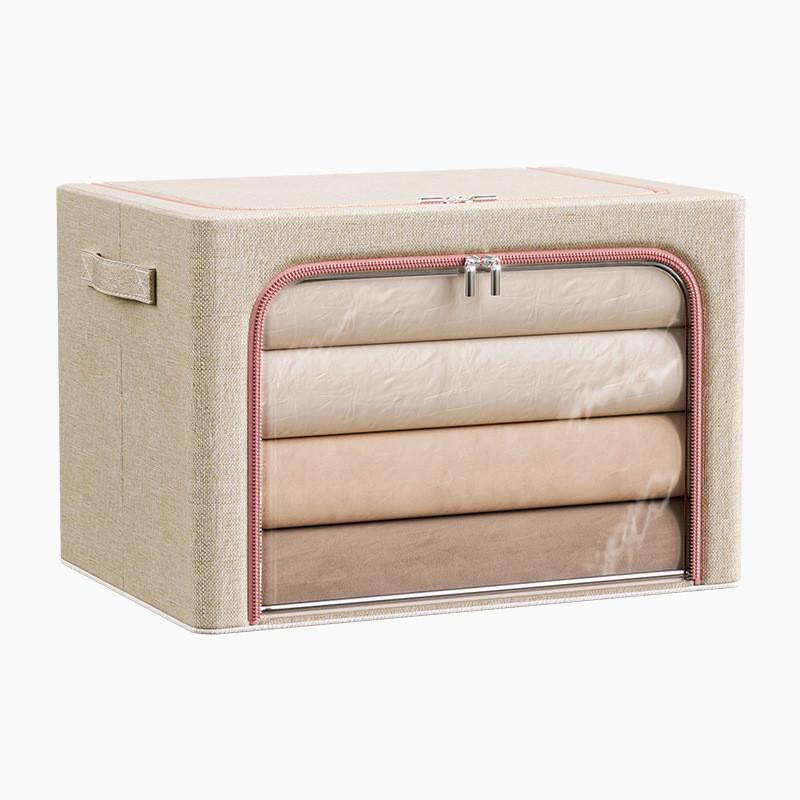 Collapsible Cloth Storage Box With Steel Frame For Bedroom Closet Organization