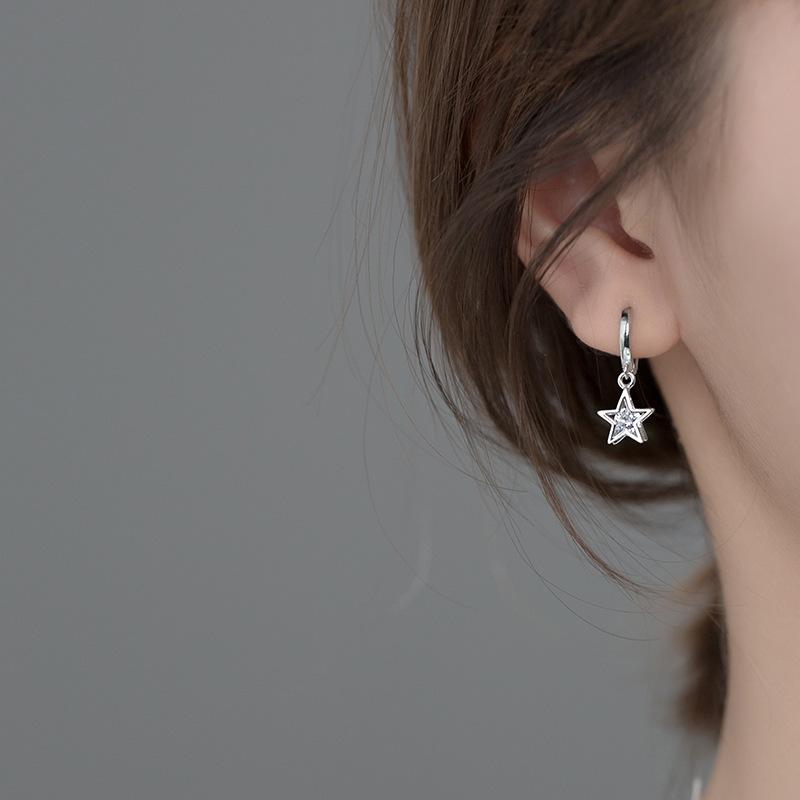 Factory 925 Sterling Silver CZ Zircon Star Hoop Earrings for Women Wedding Jewelry Gifts