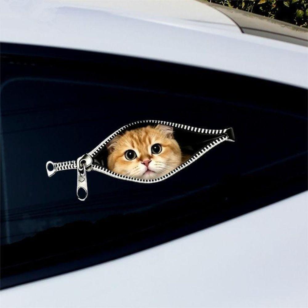 Zipper Design Cat Car Sticker Waterproof Pet Car Decoration Sticker  Electric Vehicle Window