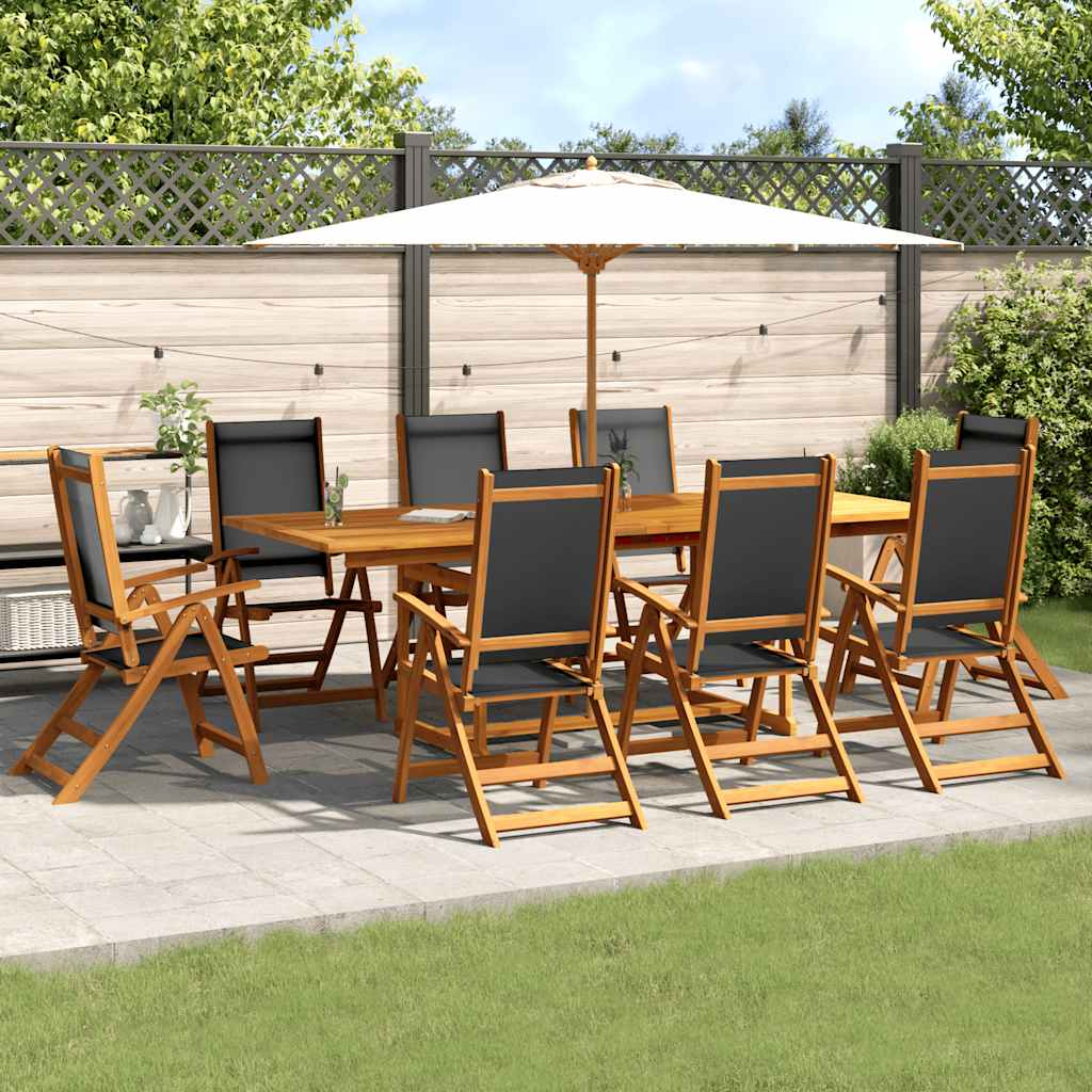 9 Piece Outdoor Dining Set Solid Acacia Wood Table and Textilene Chairs