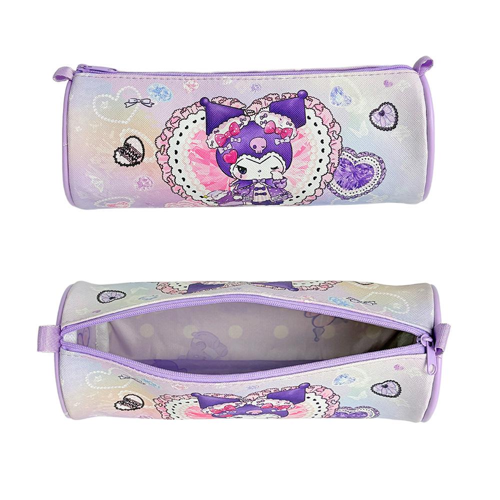 Round Barrel Cartoon PU Pencil Case - Large Capacity, Thick Lining, Perfect for Kids' Stationery Storage