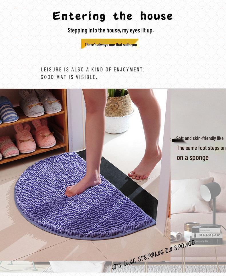 Non-Slip Chenille Half-Round Floor Mat - Water Absorbing, Machine Washable Rug for Hallway, Bathroom, and Bedroom