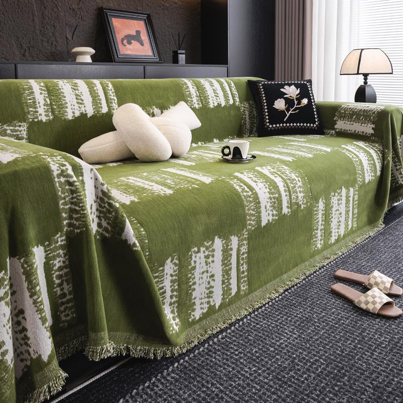 Роскошный стиль шенилла диванное полотенце с кисточками двухстороннее для гостиной кемпинга пикника большое одеяло для отдыха пляжное полотенце 180*180cm зелёный