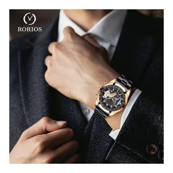 RORIOS Men's Watch, Date Display, Luminous Quartz Watch, Water Resistant To 30 Meters, Popular, Hand Watch, Stylish, Casual, Business, Job Hunting,