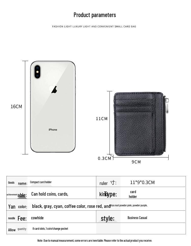 Porte-cartes ultra-fin en cuir véritable avec plusieurs fentes