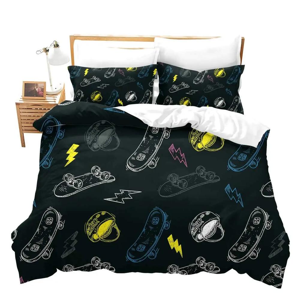 Dospívající Skateboard Povlak na peřinu Chlapci Hipster Graffiti Styl Potahy na přikrývku Děti Extrémní Sporty Téma Cool Skate Ložní souprava