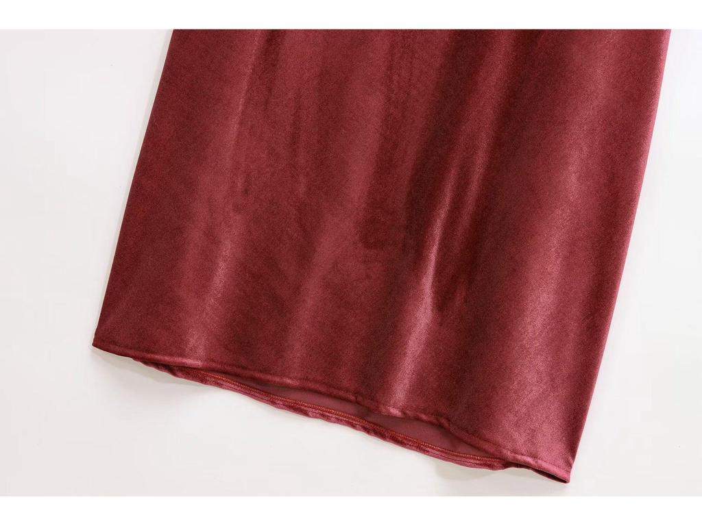 Velvet Halter Neck Backless A-line Midi Dress - Spring & Autumn Women's European Style