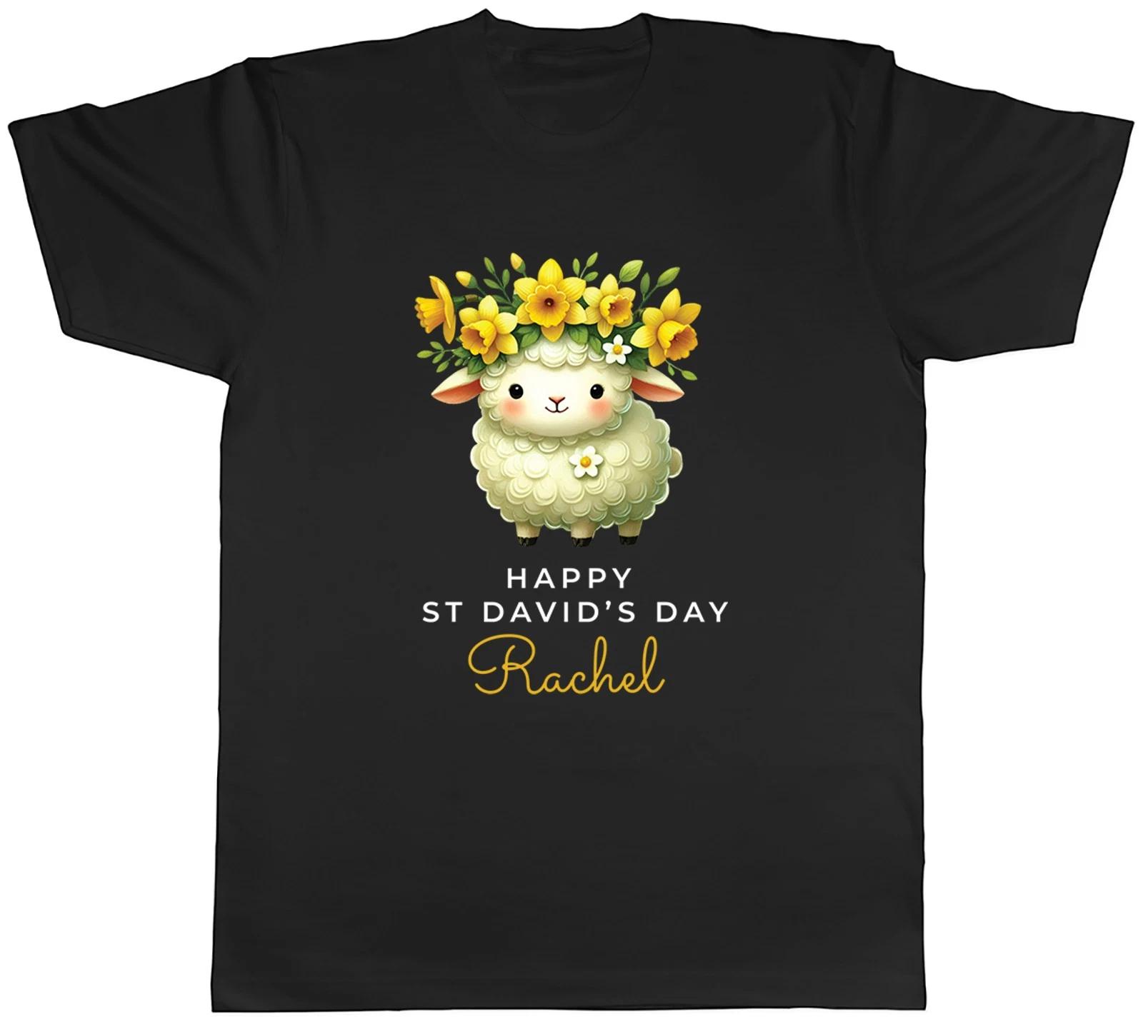 Personalised Happy St David s Day Daffodil Sheep Mens T-Shirt Tee Gift Top XXXXL
