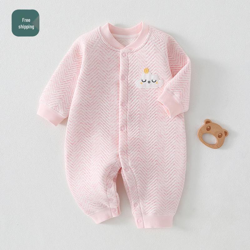 Three-Layer Quilted Baby Romper: Thickened Autumn/Winter Crawling Suit for Newborns, Boys, and Girls.