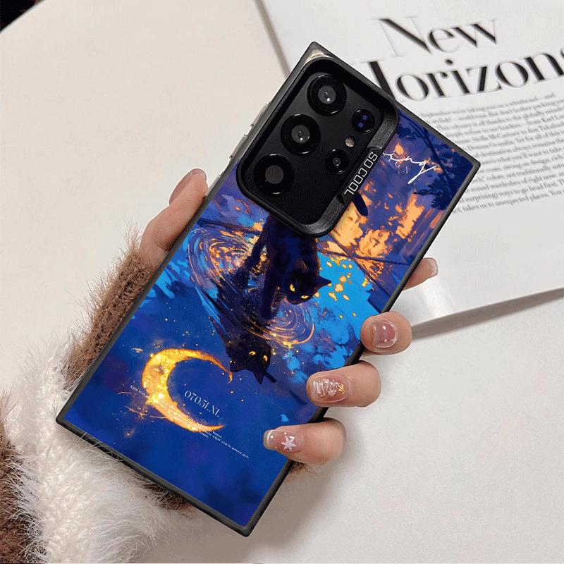 Night Moon Cat Dreamy Art Shockproof Phone Case for Samsung Galaxy S26 Edge S25 Ultra S24 FE S23 Plus S21 Cover Anti Fall Fundas