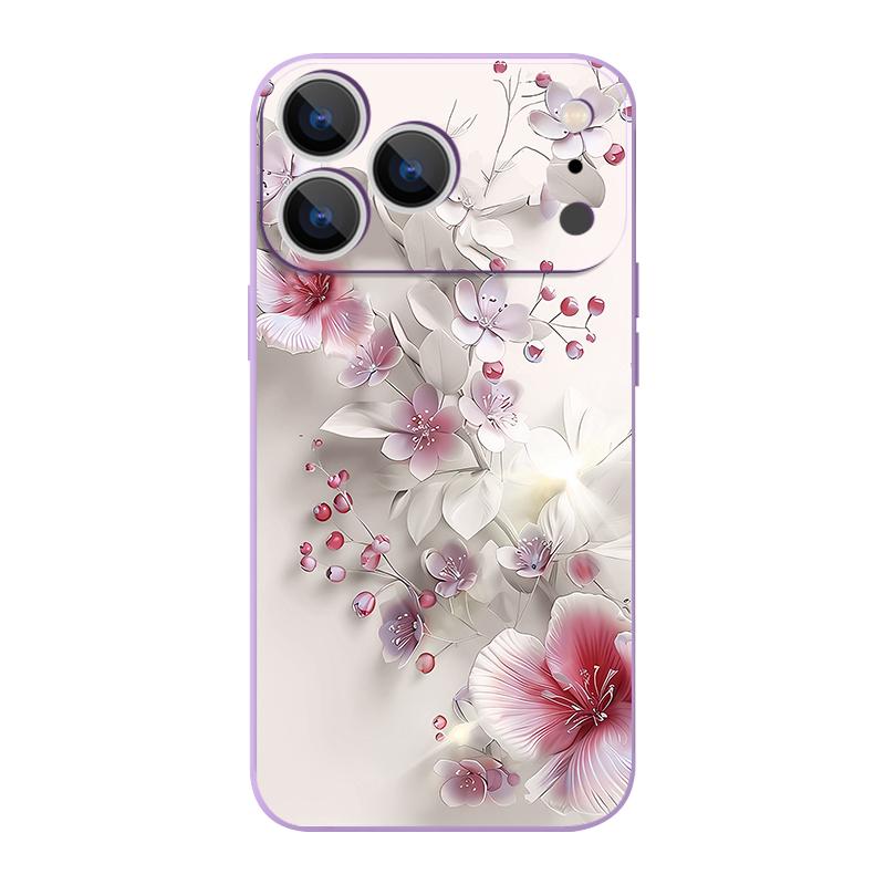 Pink White Flower Pattern Lanyard Case For iPhone 17 Pro Max Soft Silicone Cover For iPhone 16 Pro Max Funda iPhone 15 14 13 12 11 16E Air