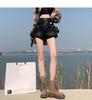 2026 New Women's Black High-Waisted A-Line Denim Shorts with Spicy Style and Rolled Hem