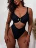 Sexy Cutout Monokini Bathing Suit for Women One-Piece High Cut Swimsuit Vintage Fashion Solid Color Bikini Swimwear
