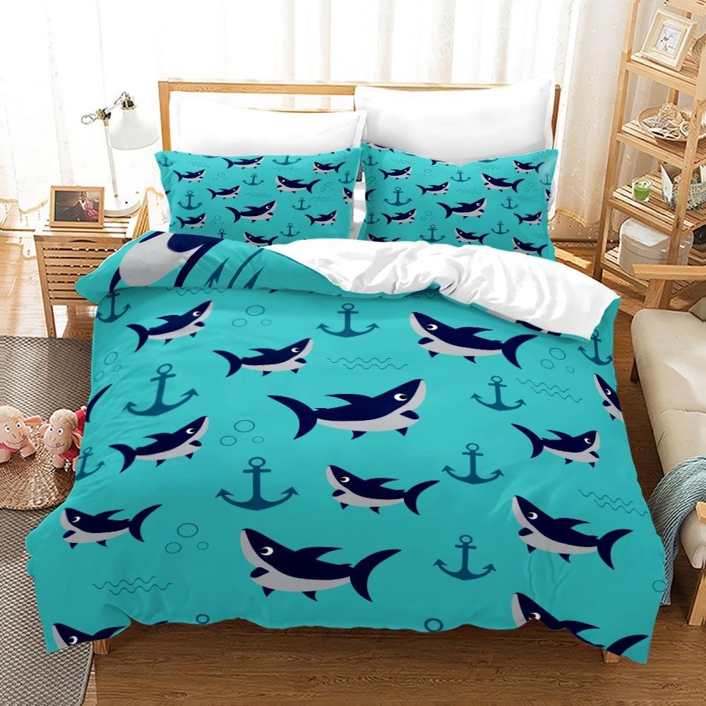 3D Shark Bedding Set Marine Animal Down Duvet Cover 2/3 Pieces Boys Teens Room Quilt Cover Luxury Soft Quick Drying Bed Cover