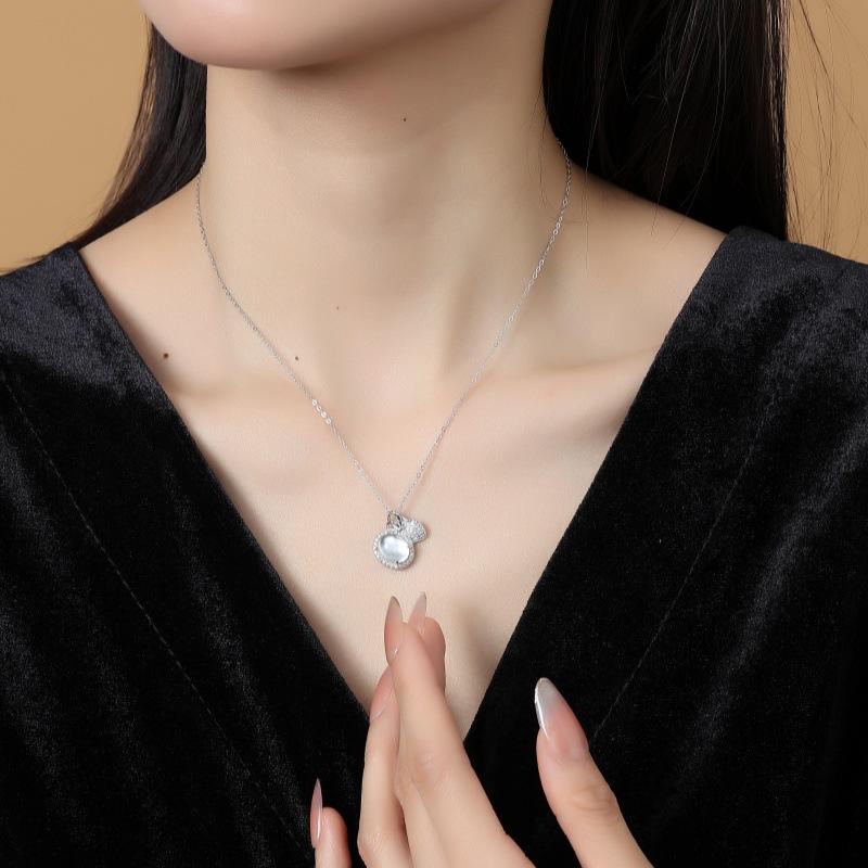 S925 Sterling Silver Natural Jade Necklace Full Diamond Luxury Transparent Jade Clavicle Chain Fashion Fine Silver Jewelry For Women
