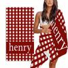 Custom Plaid Beach Towel Personalized Name Sophia Purple Checkered Microfiber Bath Towels Soft Quick Dry Pool Lounger All Season