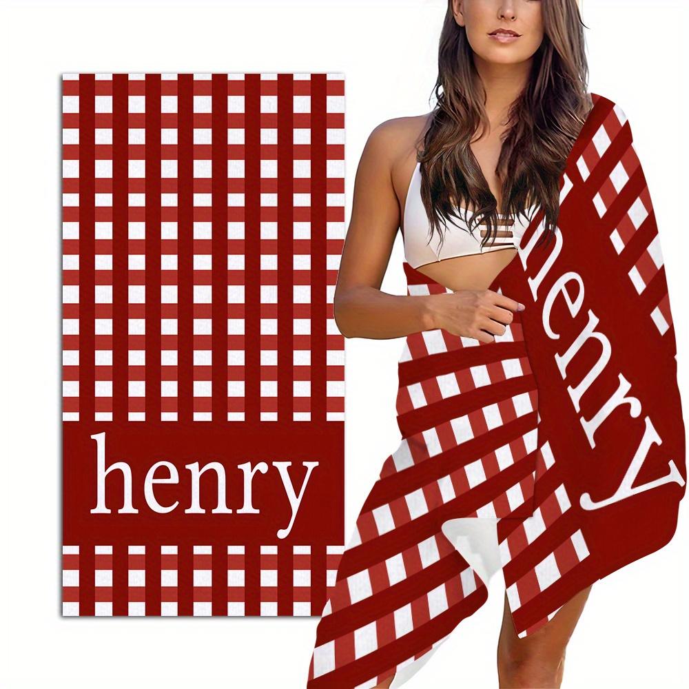 Custom Plaid Beach Towel Personalized Name Sophia Purple Checkered Microfiber Bath Towels Soft Quick Dry Pool Lounger All Season