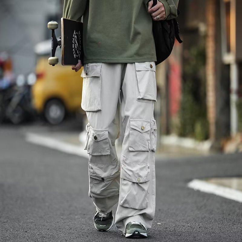 Cargo Pants Multi-pockets Tooling Pant Harajuku Men's Vintage Loose Wide Leg Pants Streetwear Casual Hip-hop Mopping Trousers