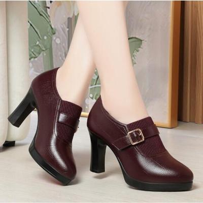 Damen Designer Bequeme Mode Dicke Absatzschuhe Herbst Neu Damen Runde Spitze Tiefer Ausschnitt Dicke Sohle Büro High Heels