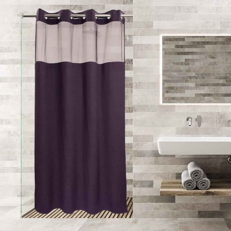 No Hooks Required Dotted Waffle Weave Shower Curtain with Snap In Liner - 71W X 74H,Hotel Grade,Spa Like Bath Curtain,Gray