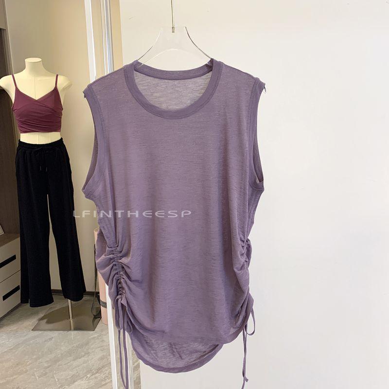 

It s So Beautiful! Mesh Quick-Drying Yoga Clothes Vest Women s Breathable Sports Workout Sleeveless Loose Drawstring Blouse Purple Gray (high quality In Stock) M