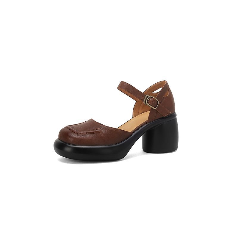 Nuove scarpe Mary Jane con tacco spesso e cavo, stile college, plateau, tacchi alti, versatili, in morbida pelle, punta rotonda, cinturino con fibbia a una parola, scarpe da donna