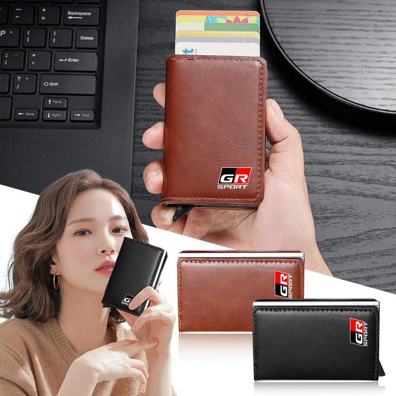 1Pcs ID Credit Card Holder Mini RFID Wallet Automatic Pop Up Bank Card Case for Toyota GR Sport MN Hiace Estima Hilux Rav4 Supra