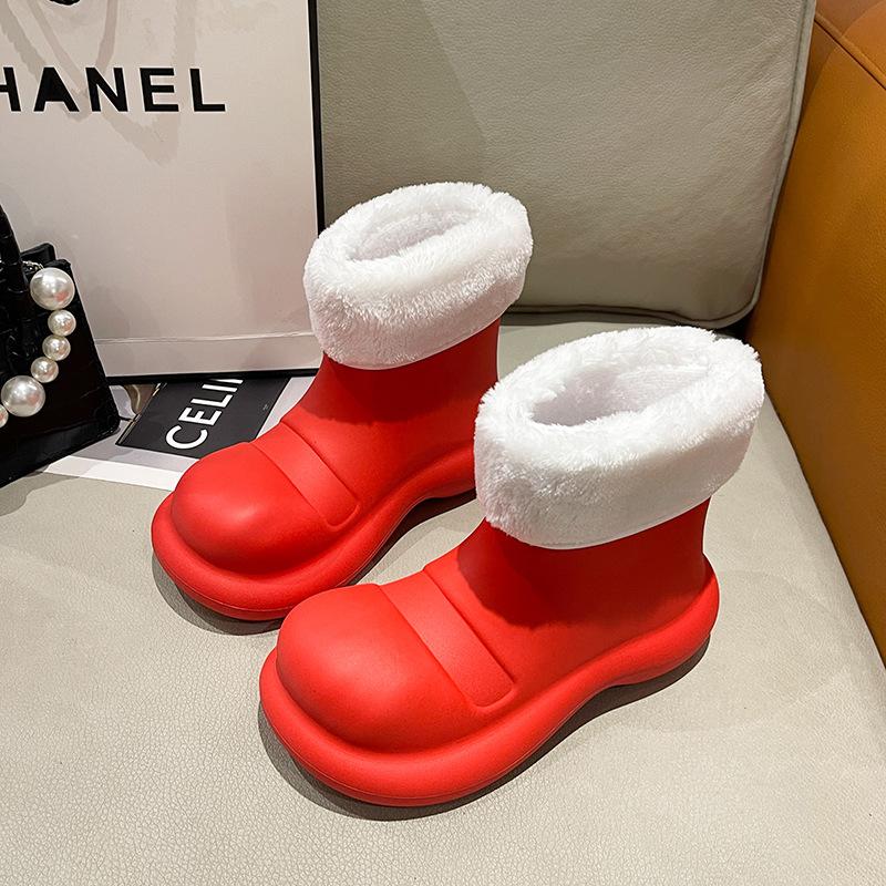 Fashion Women's Rain Shoes Big Head Water Shoes Platform Martin Boots Inner Height Increase Non-slip Velvet Warm Short Rain Boots Women