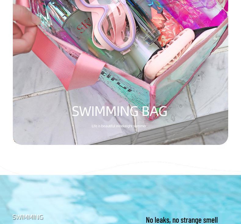 Laser Iridescent PVC Beach Tote - Transparent, Sealed Edge, Multi-Purpose Bag for Shopping, Gifts, and More