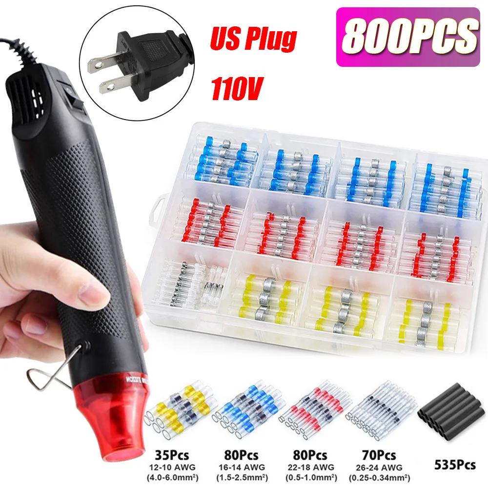 50/800PCS Wire Cable Splice Terminal Kit Waterproof Heat Shrink Butt Crimp Terminals Solder Seal Electrical with Hot Air Gun