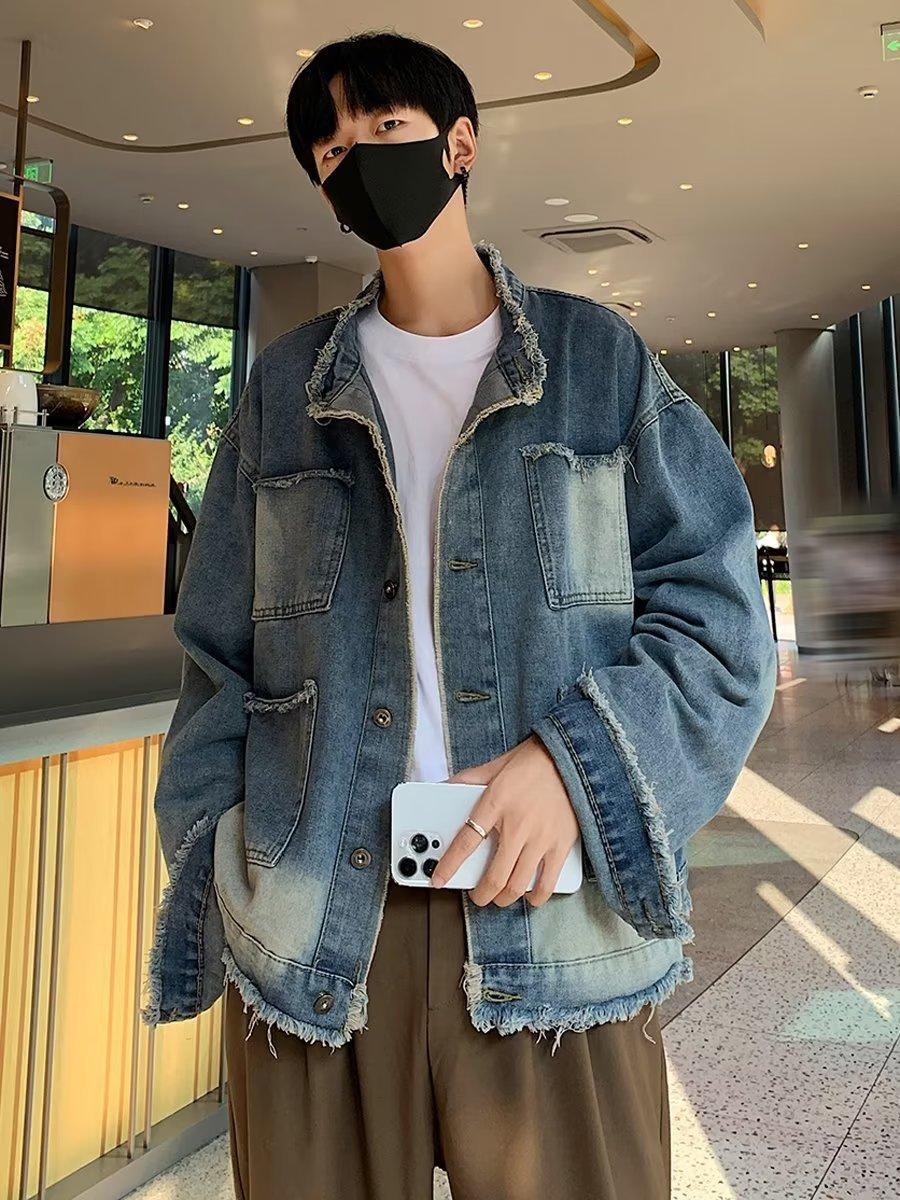 

Американская ретро-джинсовая куртка, модная брендовая мужская короткая сезонная куртка Rough Edge Design High-End Sense Ruffian, красивая повседневная куртка 2XL светло-синий