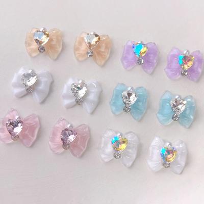 Yousheng 10Pcs Nail Art Charms Shiny DIY Manicure Nail Tips Accessory Love Heart Rhinestone Bow Nail Decoration for Nail Salon