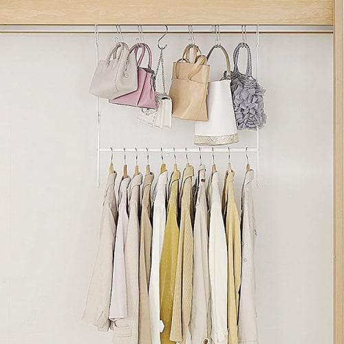 White Swing Hanger, Small, Extendable, Standard Size, 11-Level Adjustment, Slim, Scandinavian Design, 2-Tier, Closet Storage, Hanging, Swing Hanger, E