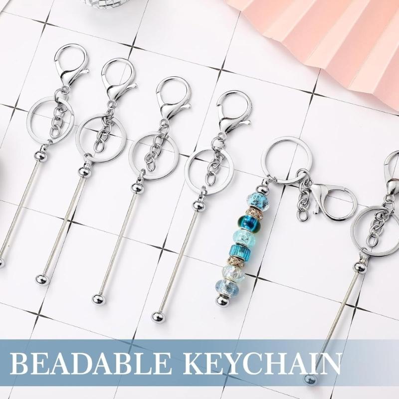 Portable 12 Pcs Beadable Keychain Charm Set Sturdy Alloy Blanks Beading Keyring Accessories for Craft Suppplies Jewelry