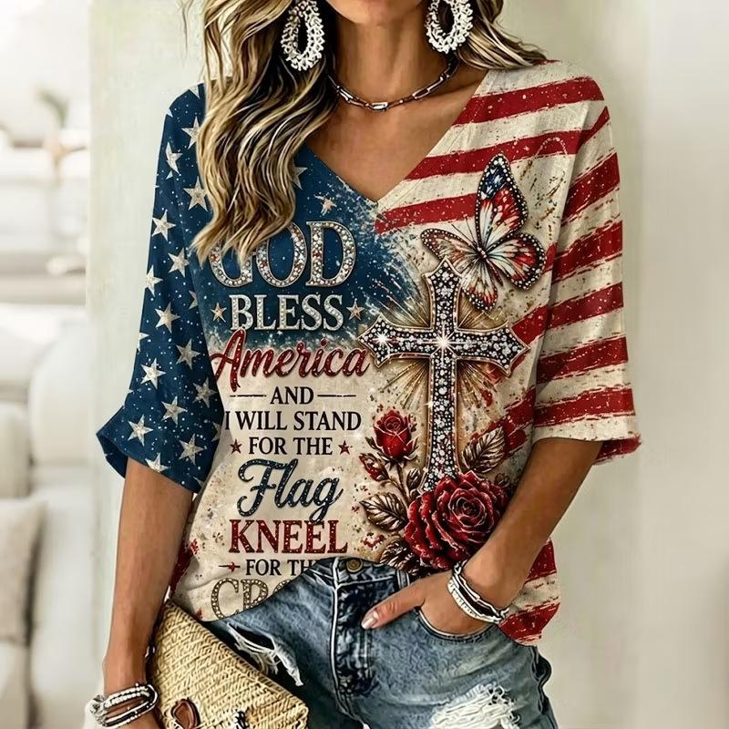 Fashion Women's V-Neck Short Sleeve 3D Casual Color Printing Casual Short Sleeve V-Neck T-Shirt
