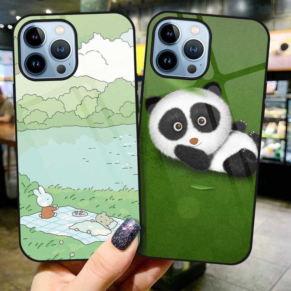 Cartoon Cute Rabbit Case for Iphone 14 13 12 11 Pro Max Mini Xs Xr X 7 8 6s Plus Se 2022 Luxury Tempered Glass Cover Coque Capa