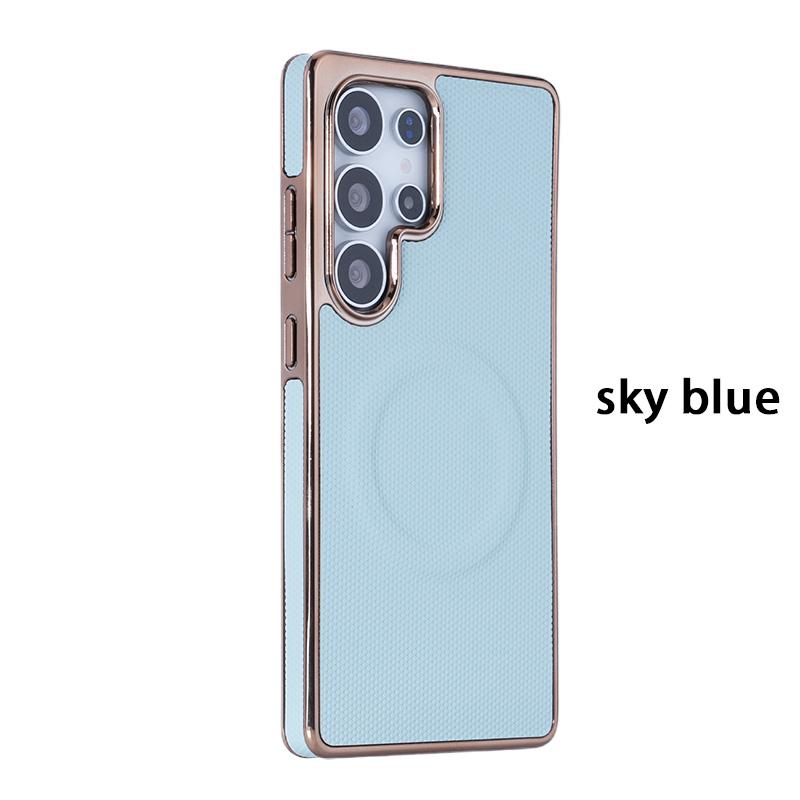 Plating Soft Edge Leder-Telefonhülle für Samsung Galaxy S24 FE S25 Ultra S23 S22 Plus Unterstützung für kabelloses Laden mit magnetischer Abdeckung
