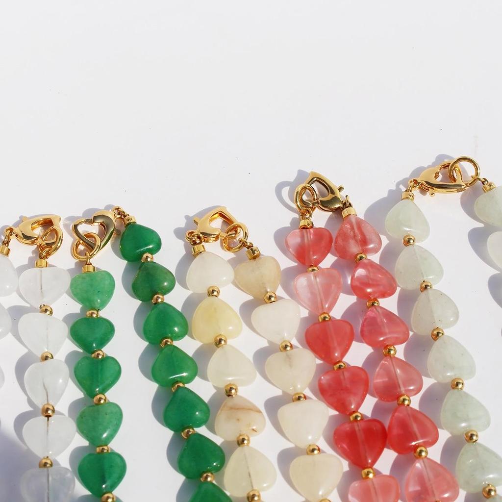 Colorful Natural Stone & Baroque Pearl Heart Necklace for Women