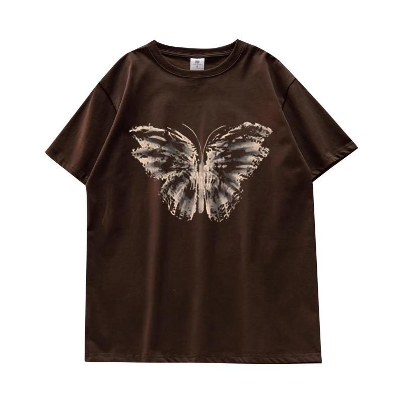 American retro t-shirt women's short-sleeved summer new burgundy chic loose half-sleeved t-shirt chic top