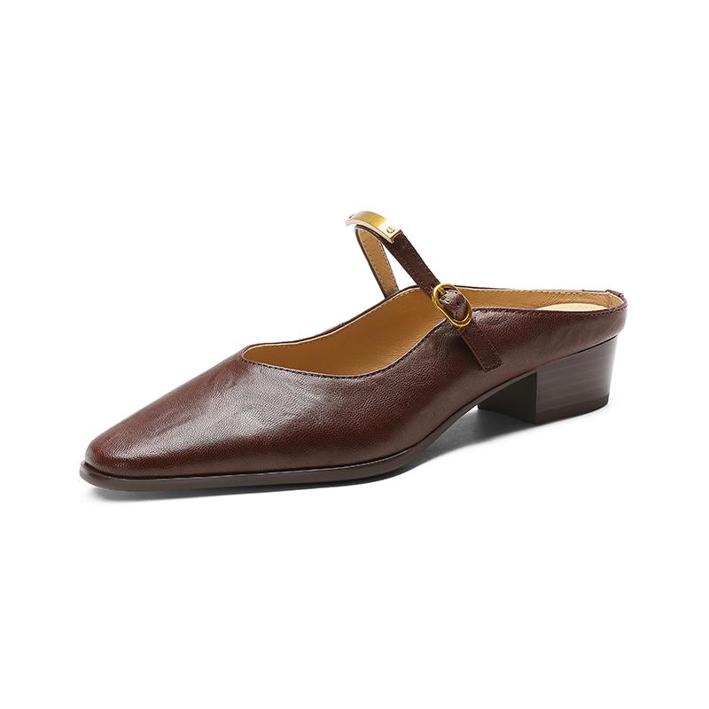 Fashion New Summer Slippers Summer Shoes Round Toe Mules Low Heels Sandals for Women Handmade Genuine Leather Sandals Ladies Shoes