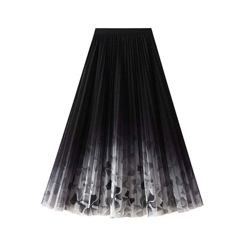 

A- Line Pleated Printed Half Body Dress Pleated Print A- line Female Dress Black All yards