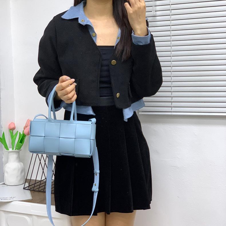 2024 Early spring new leather woven vegetable basket bag women's hand shoulder messenger bag small mini versatile
