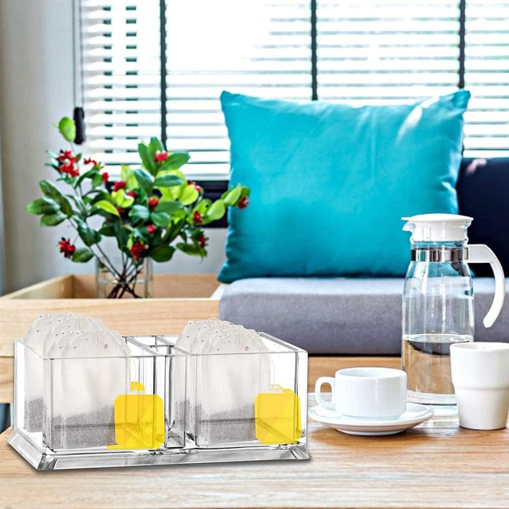 Clear Acrylic Two Lattices Tea Bags Holder Coffee Sugar Bag Case Guest Room Storage Boxes YTBH-001